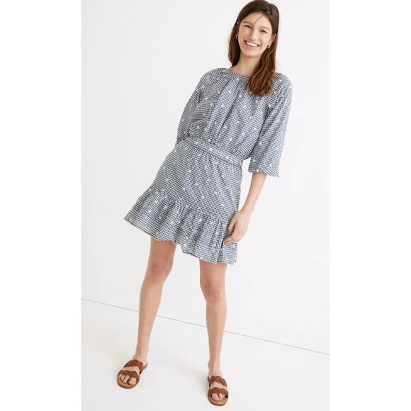 NWT Madewell Embroidered Tiered Pull-On Mini Skirt in Gingham Check Size M - Picture 1 of 9